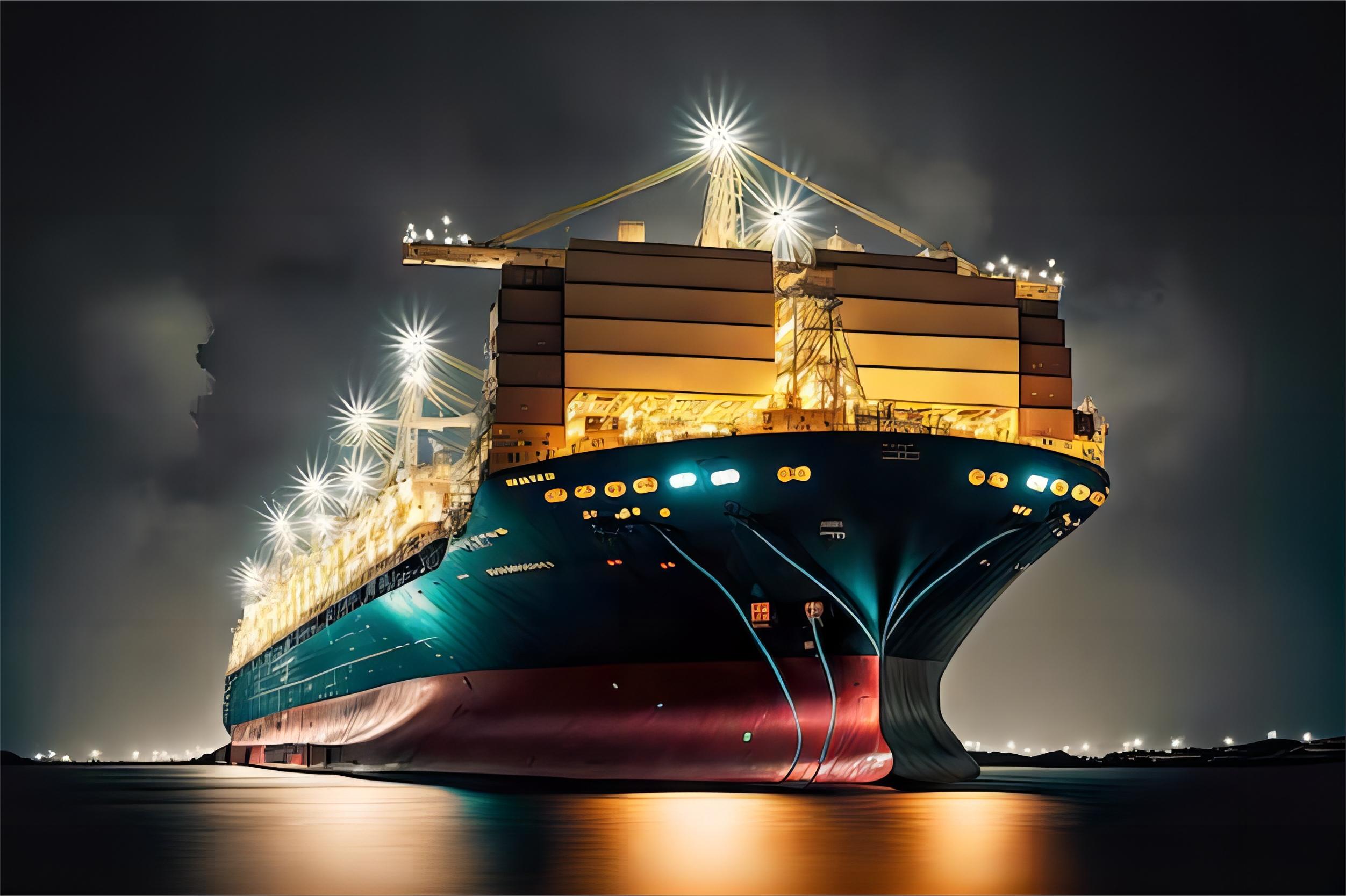 Reefer container being loaded onto a ship at a port