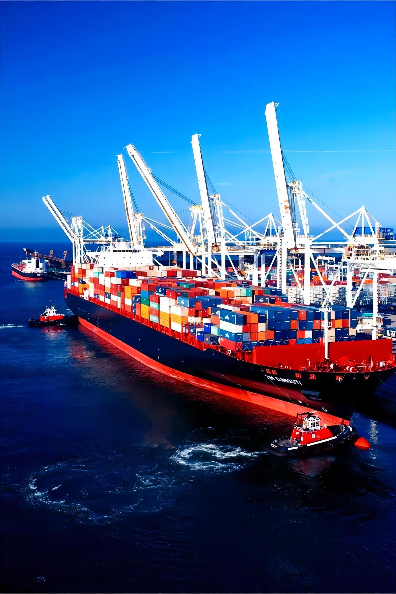 Container ship at port, heading to Seattle