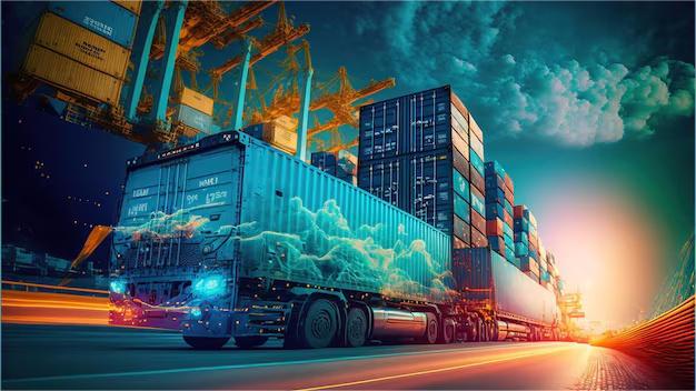 Map showing a shipping route from US to Asia