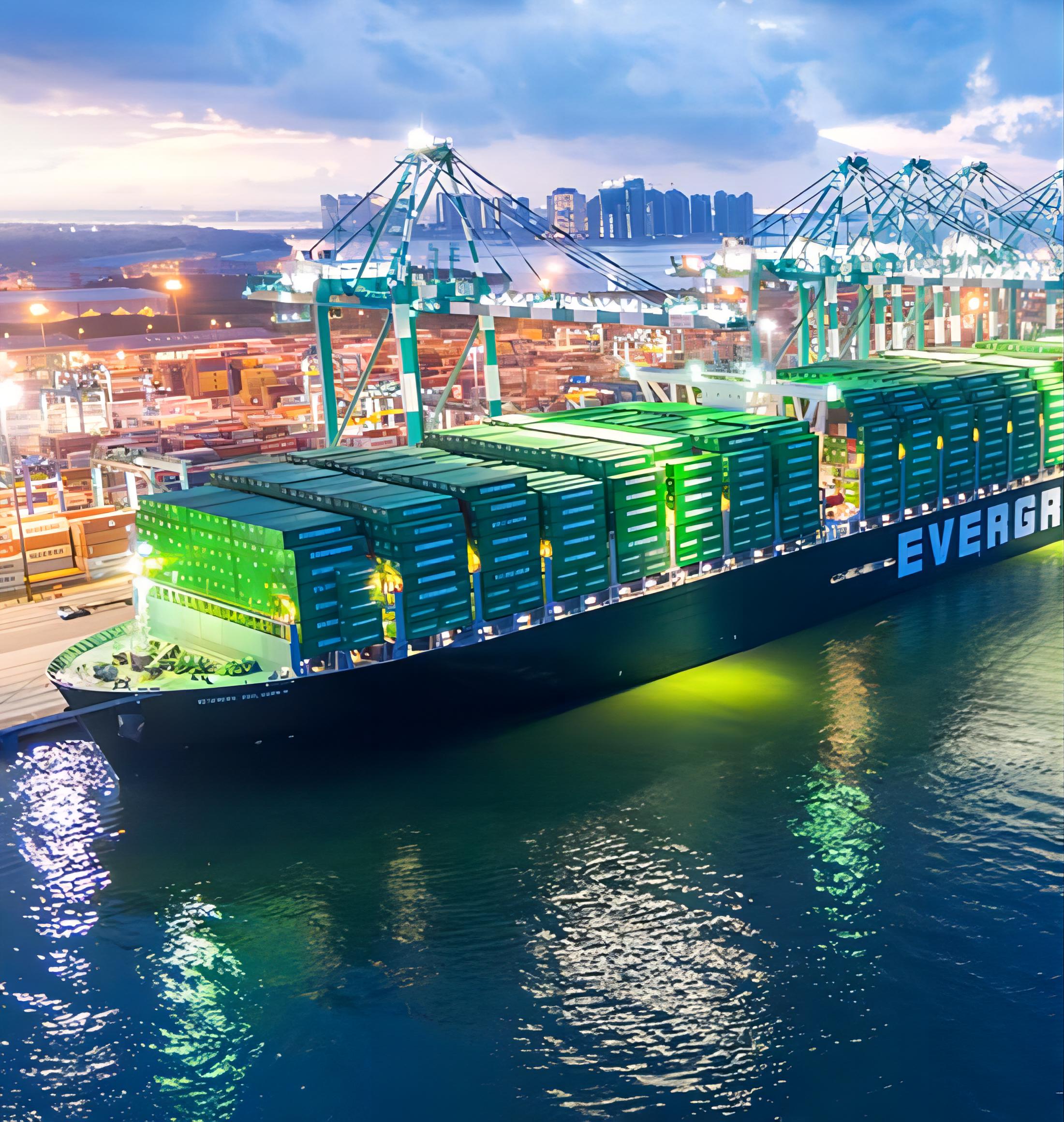 Shipping containers and cranes at a bustling port in China