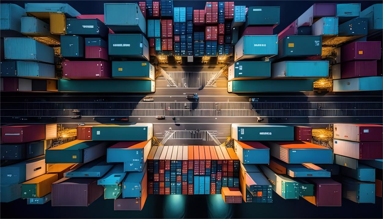 Open top container with furniture being loaded by crane at a port