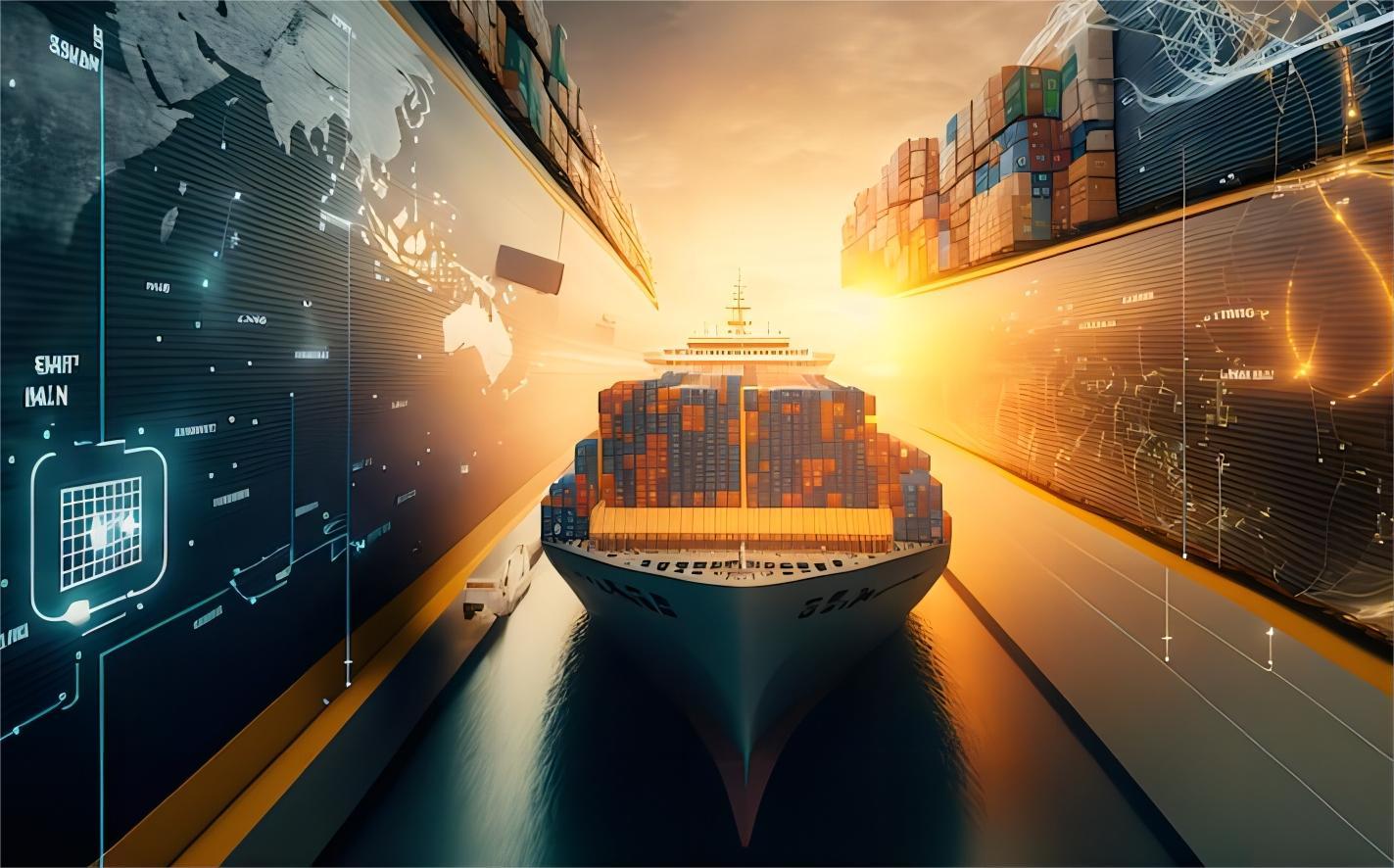 Map showing a shipping route from China to Miami